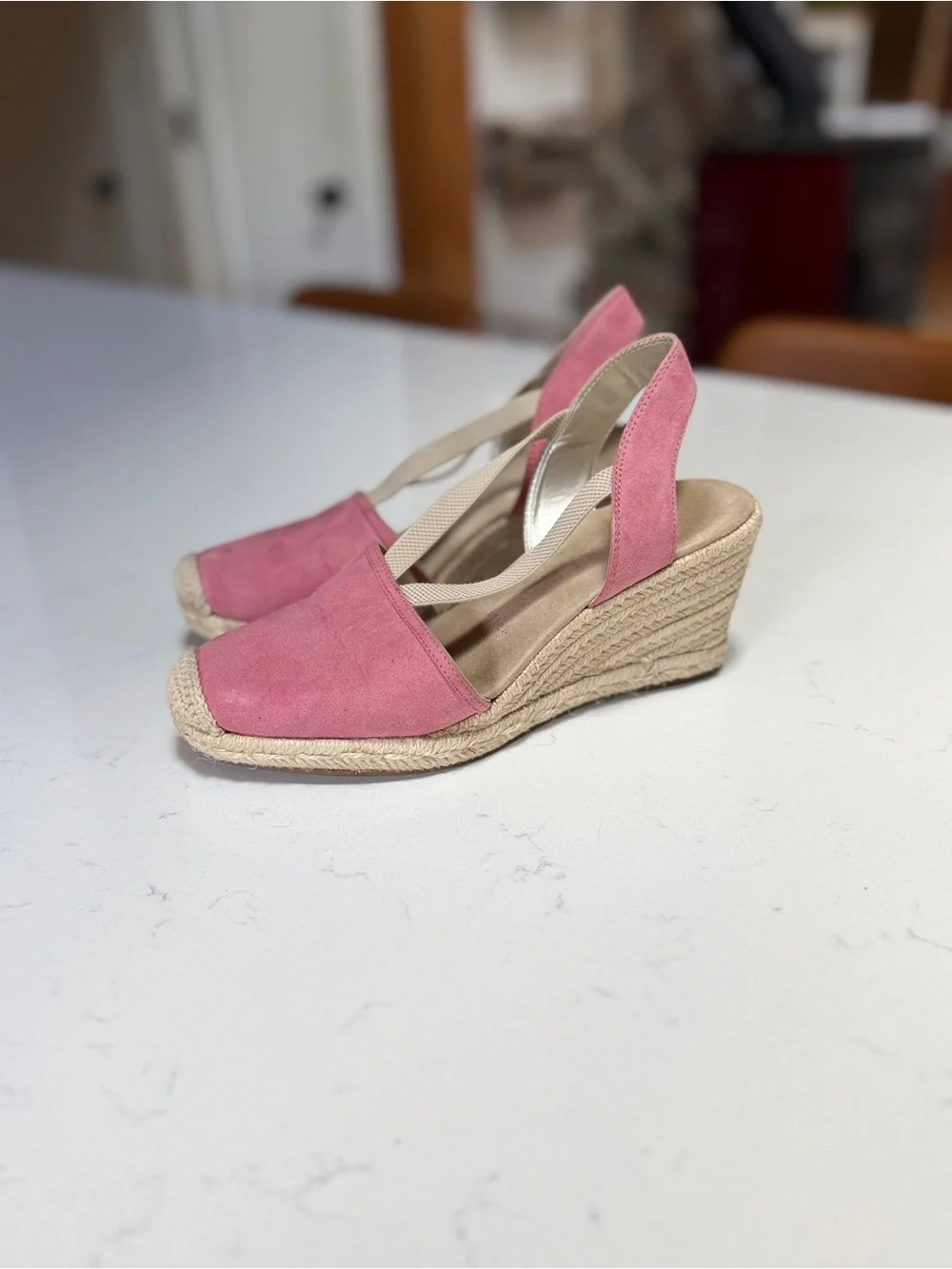 Pink Suede Wedge Espadrille Sandals